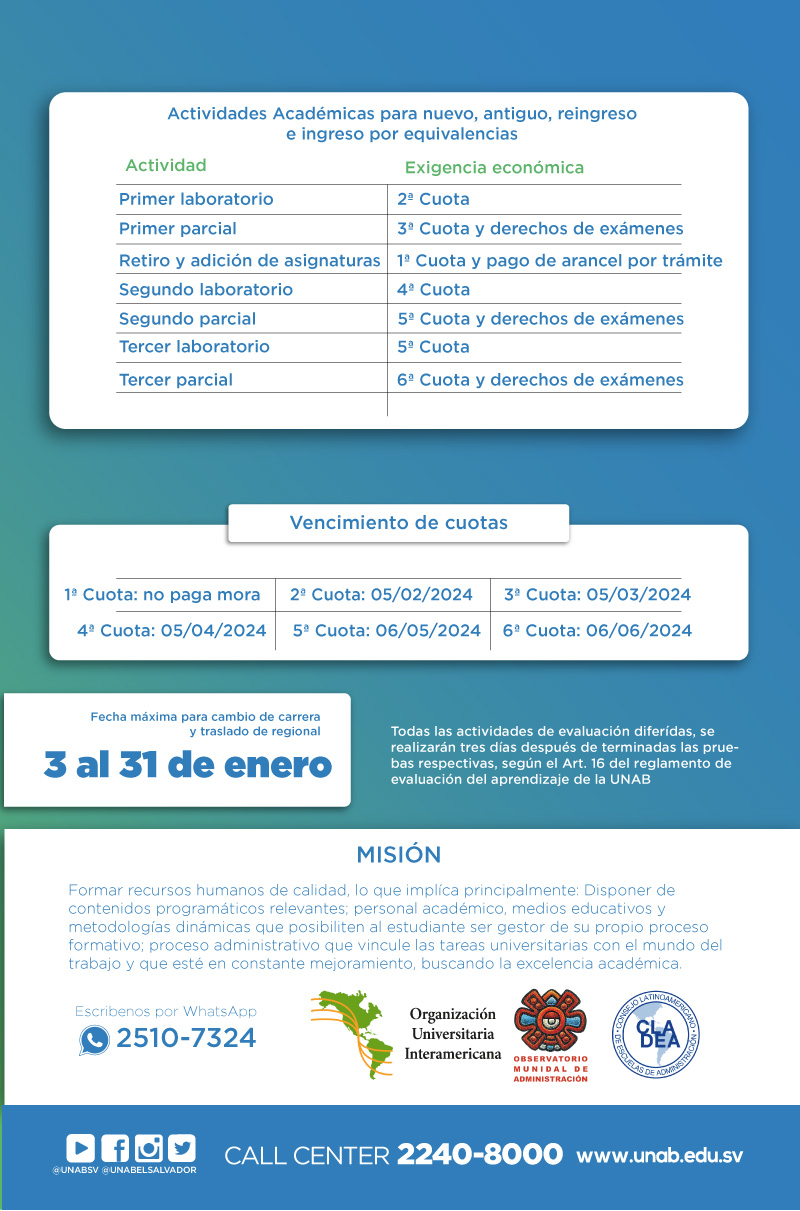 Calendario Académico Universidad Dr. Andrés Bello