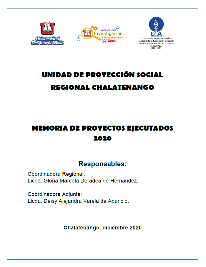 Memoria de Proyectos y Actividades de Proyección Social, Chalatenango, 2020.