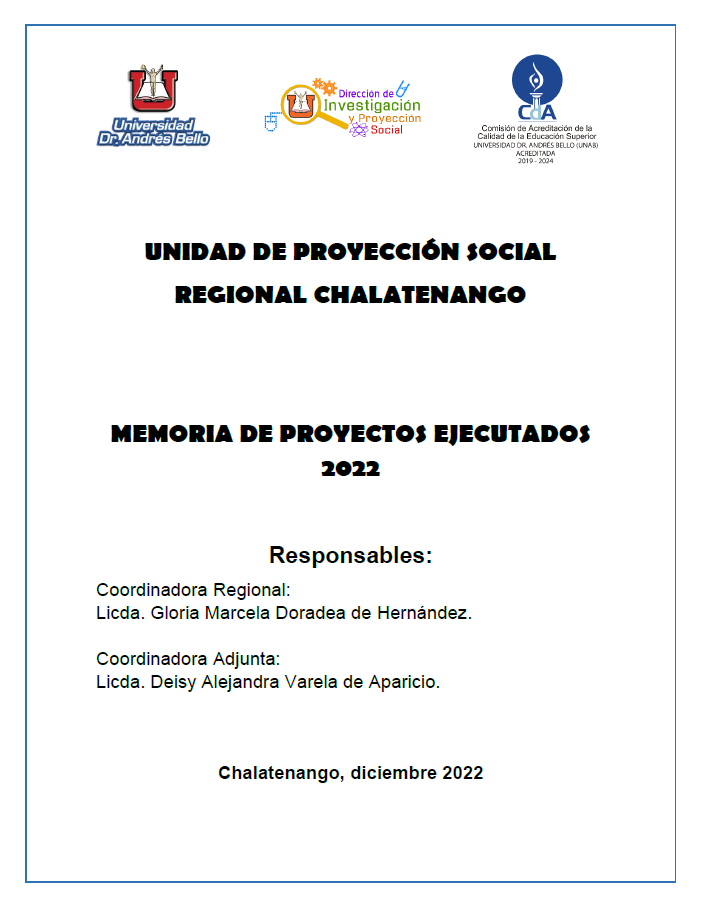 Memoria de Proyectos y Actividades de Proyección Social, Chalatenango, 2022.
