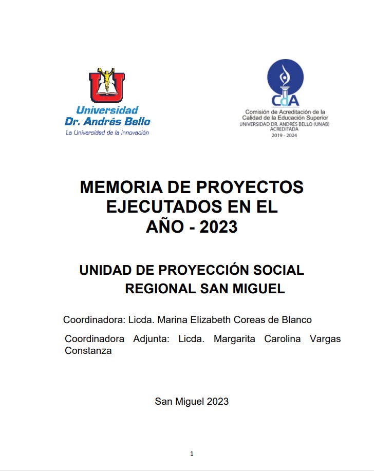 Memoria de Proyectos y Actividades de Proyección Social, San Miguel, 2023