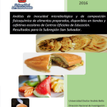 Análisis de inocuidad microbiológica y de composición fisicoquímica de alimentos preparados, disponibles en tiendas y cafetines escolares de centros oficiales de educación. Resultados para la subregión San Salvador